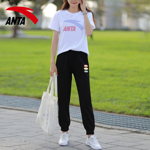 安踏运动套装女2024春季新款圆领短袖修身长裤透气官网旗舰两件套