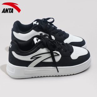 安踏轻松板鞋女鞋黑白熊猫鞋百搭ins休闲春季新款厚底透气运动鞋