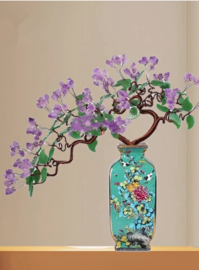 天然紫水晶发财树摆件桌面客厅边几玄关电视柜轻奢装饰品乔迁新居