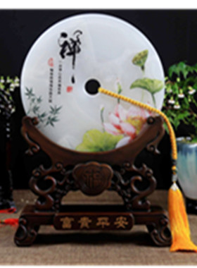 玉石平安扣摆件办公室禅意装饰品
