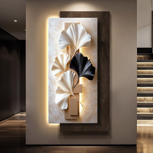 现代轻奢高级感玄关装饰画银杏叶走廊过道壁画2025新款尽头墙挂画