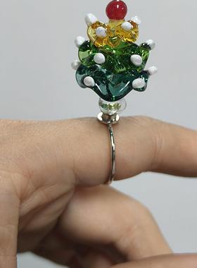 玻璃艺术饰品可爱圣诞树戒指摆件创意饰品新奇手作礼品