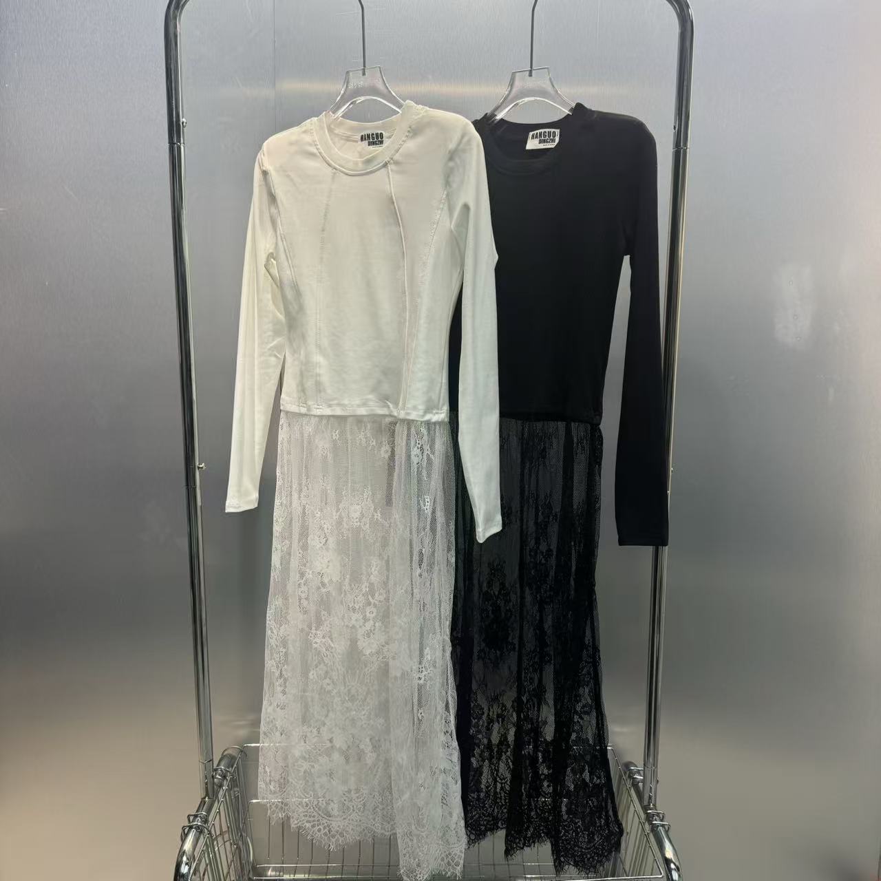 小众简约拼接蕾丝叠穿连衣裙