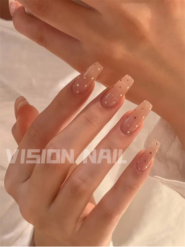 vision nail裸色亮片波点美甲贴片成品可拆卸手工穿戴甲片假指甲