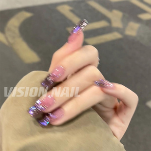 VISIONNAIL水晶紫葡萄法式 美甲贴片成品可拆卸穿戴甲片 温精灵同款