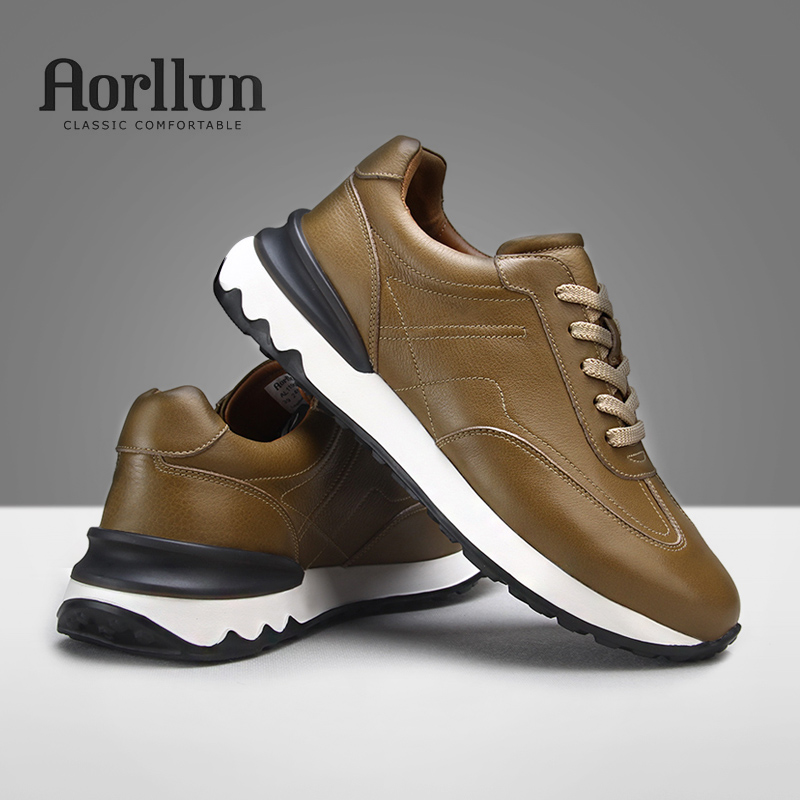 奥勒伦秋季真皮轻质男运动休闲鞋