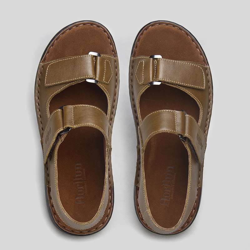 男士凉鞋真皮全牛皮魔术贴沙滩鞋软底舒适开车户外男款休闲皮凉鞋