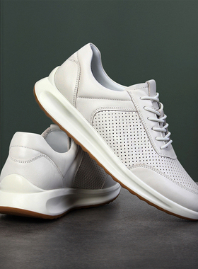 夏季打孔休闲皮鞋真皮头层牛皮2026新款凉皮鞋白色镂空男士休闲鞋