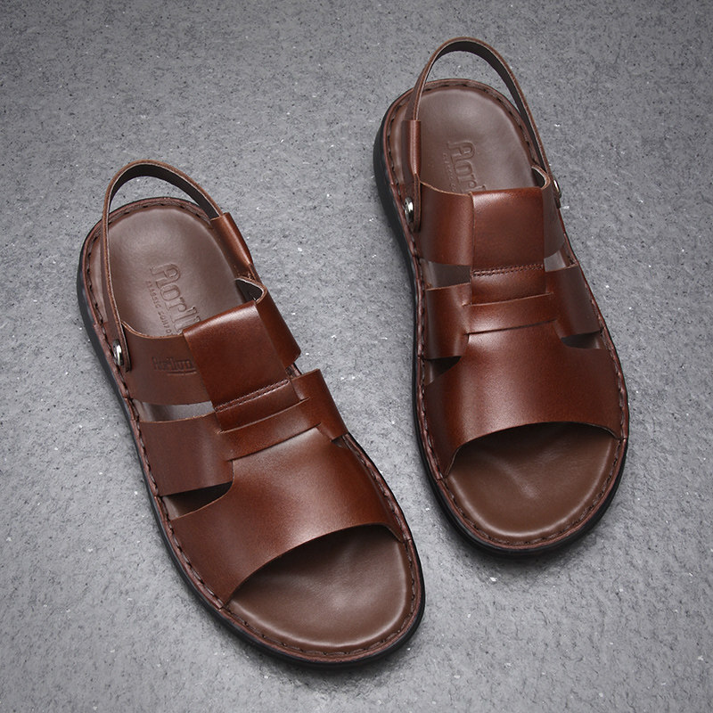 欧美真皮手工休闲男士皮凉鞋