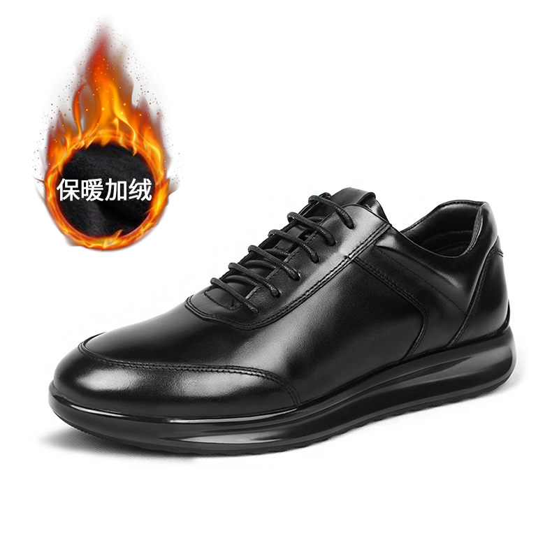 加绒保暖真皮厚底男士休闲皮鞋