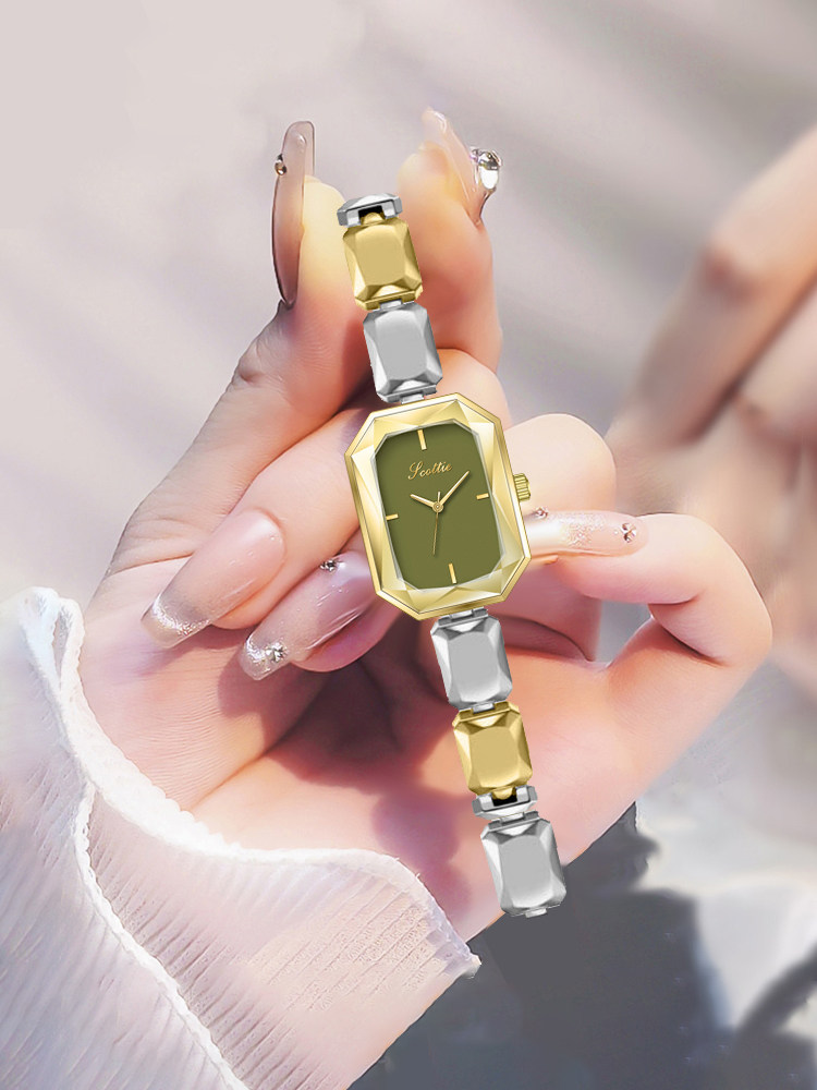 2025 новые часы sugar cube small green watch женские часы легкой роскоши для студентов-нишевиков высокого класса с маленьким циферблатом, женский браслет Изображение 1