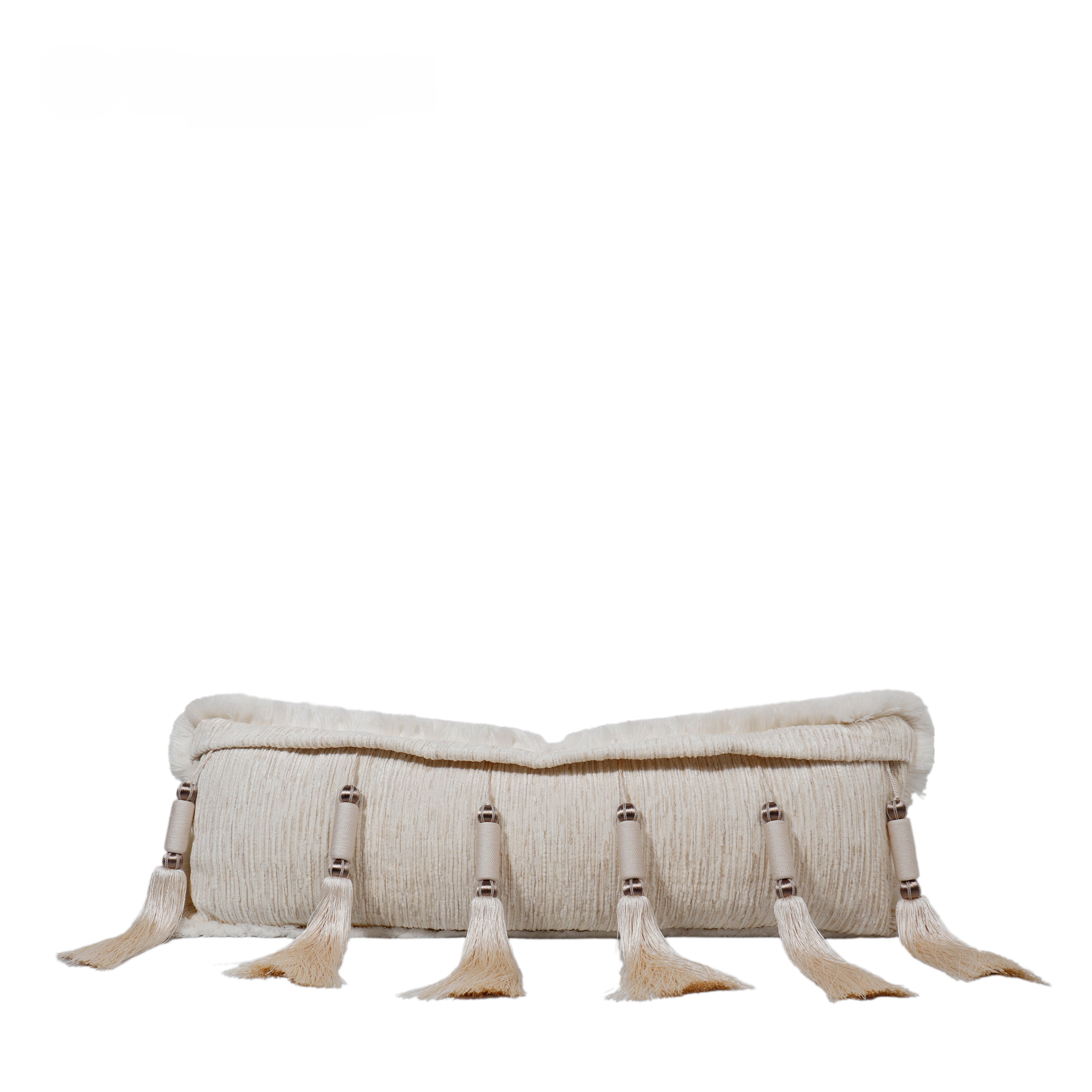 蒂芙家居法式简约样板间设计师米白色肌理流苏长腰枕沙发靠枕抱枕