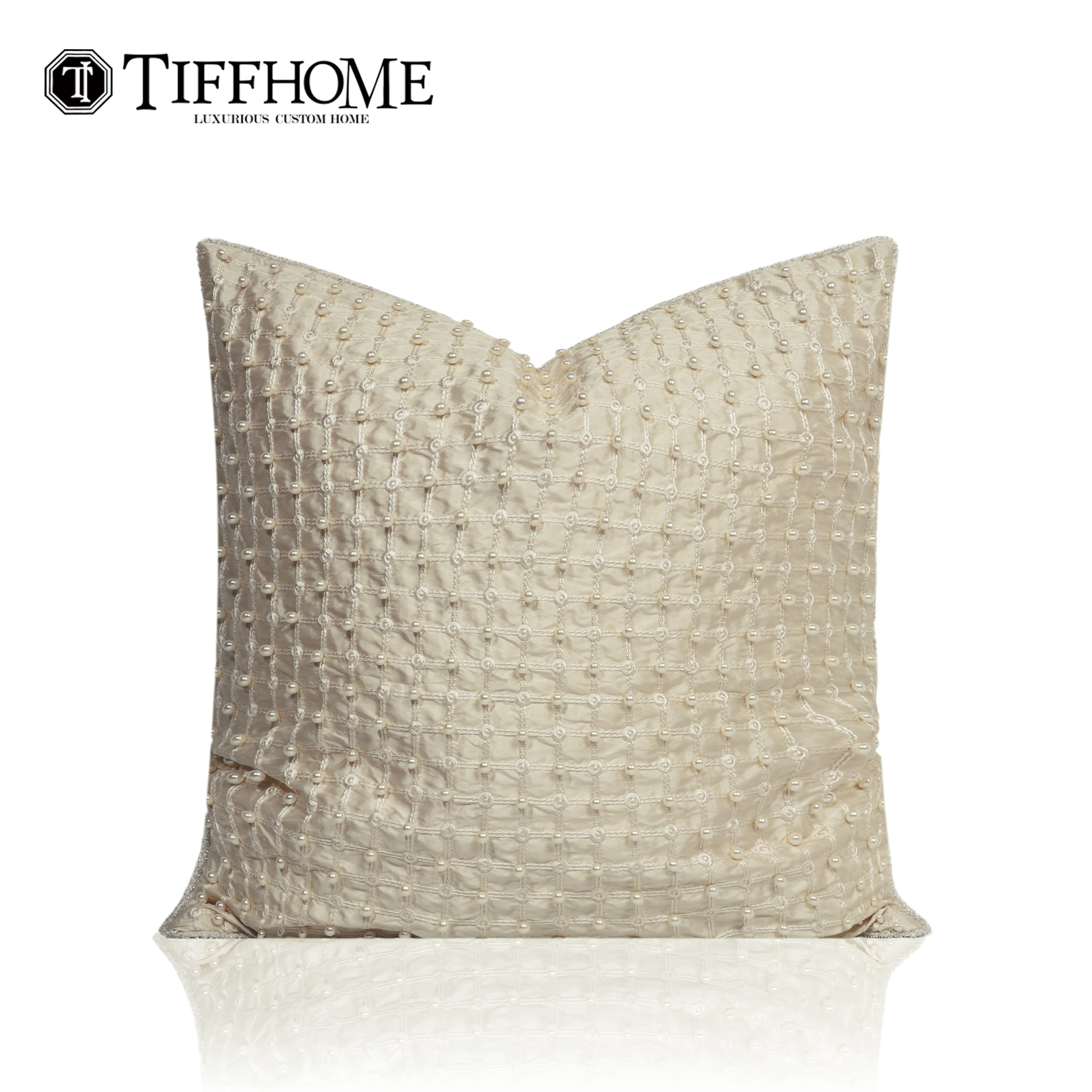 蒂芙家居轻法编织珍珠碎钻靠枕套