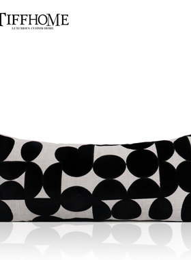 现代极简轻奢几何贴布绣花抱枕样板间搭配黑灰色长腰枕定制30Ⅹ70