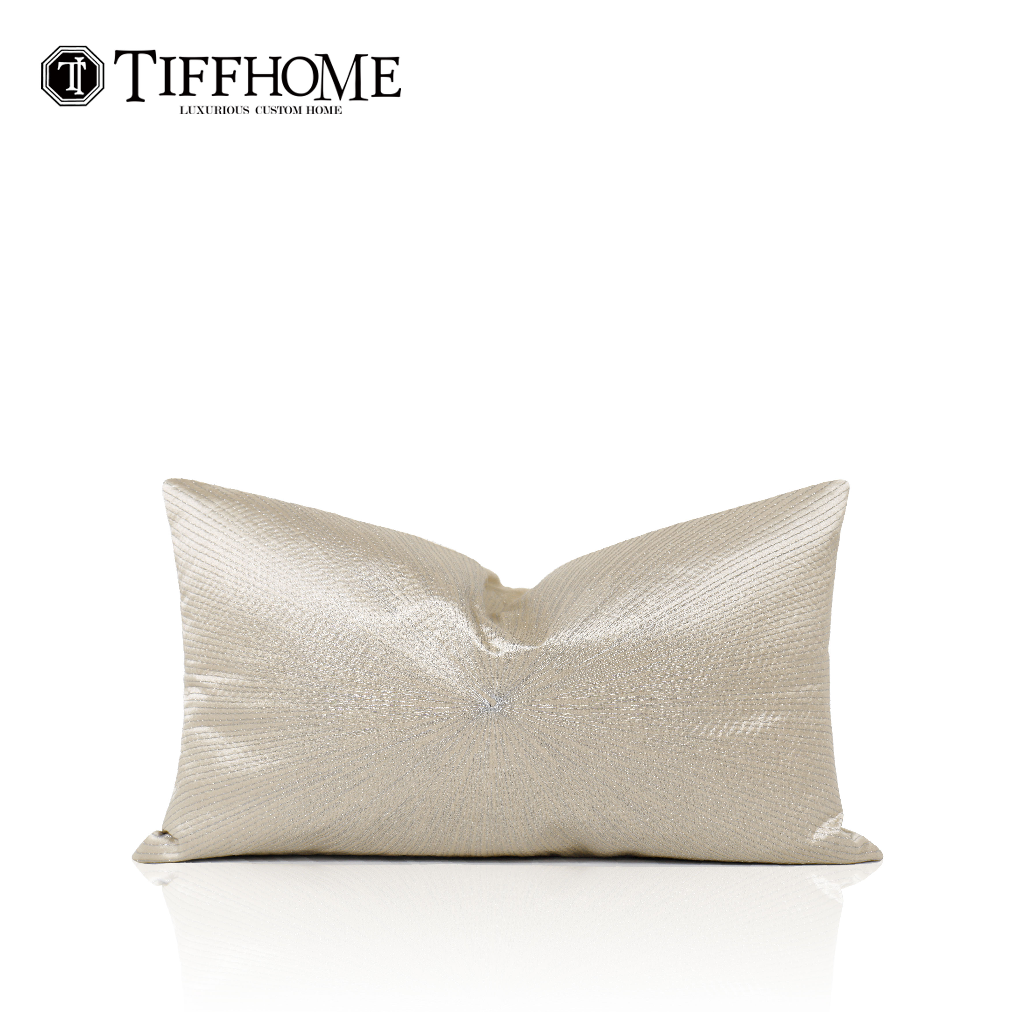 样板房间靠垫家居软装抱枕靠包摆件轻奢现代简约银色绣射线腰枕套