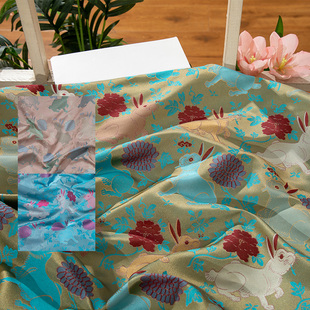 中国风提花玉兔纹仿老钱风宋锦面料包装锦盒书画装裱新中式女装汉