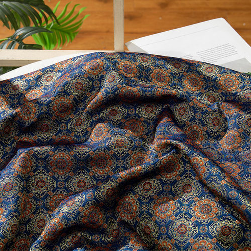 蓝色仿宋锦宝相花纹八达晕纹织锦