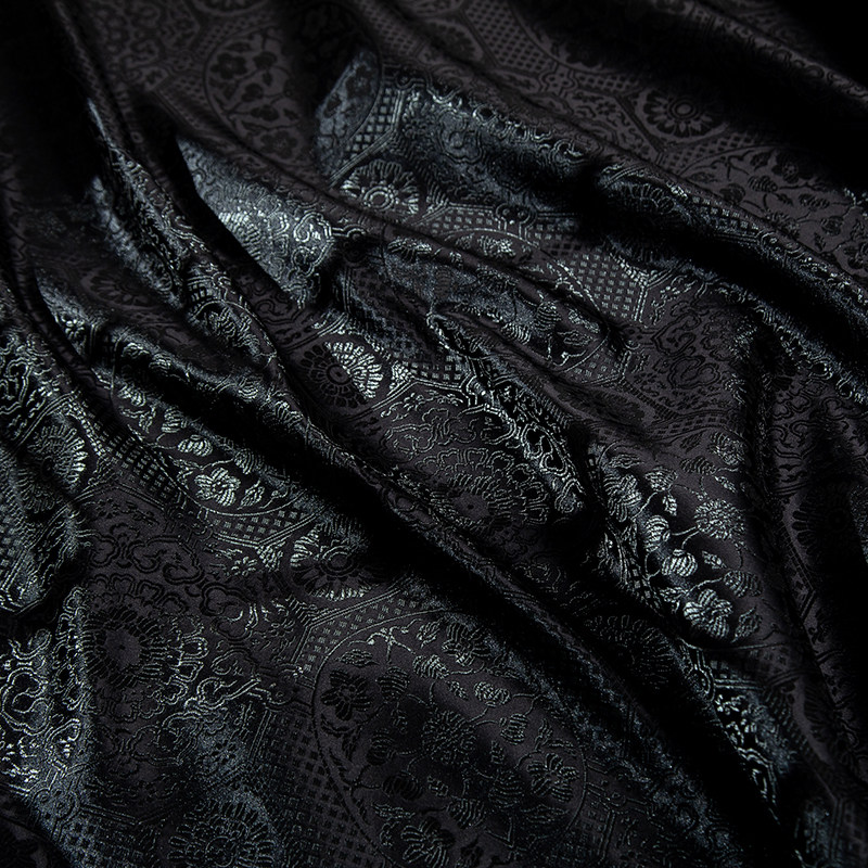 黑色牡丹相纹暗纹织锦缎尼龙布料口金包衣服面料复古黑旗袍