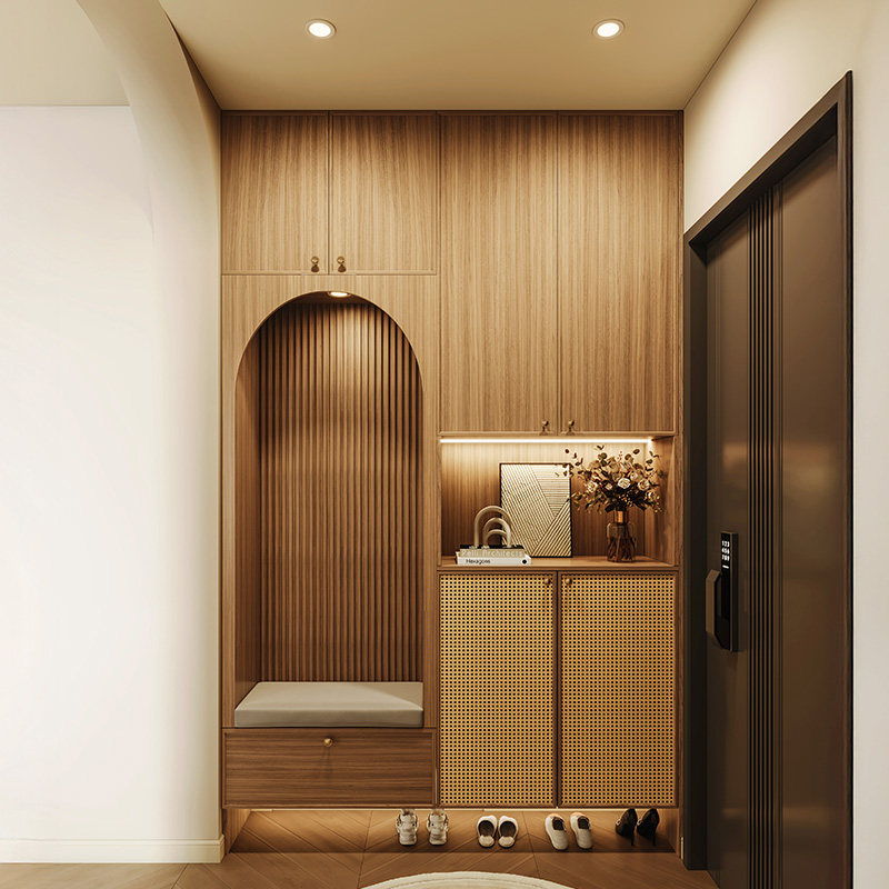 索菲亚定制鞋柜入户门门厅柜一体靠墙鞋柜实木玄关柜29800套餐