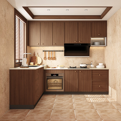 索菲亚厨房装修?具车定制整体整体橱柜吊柜一体石英石台面中古弗