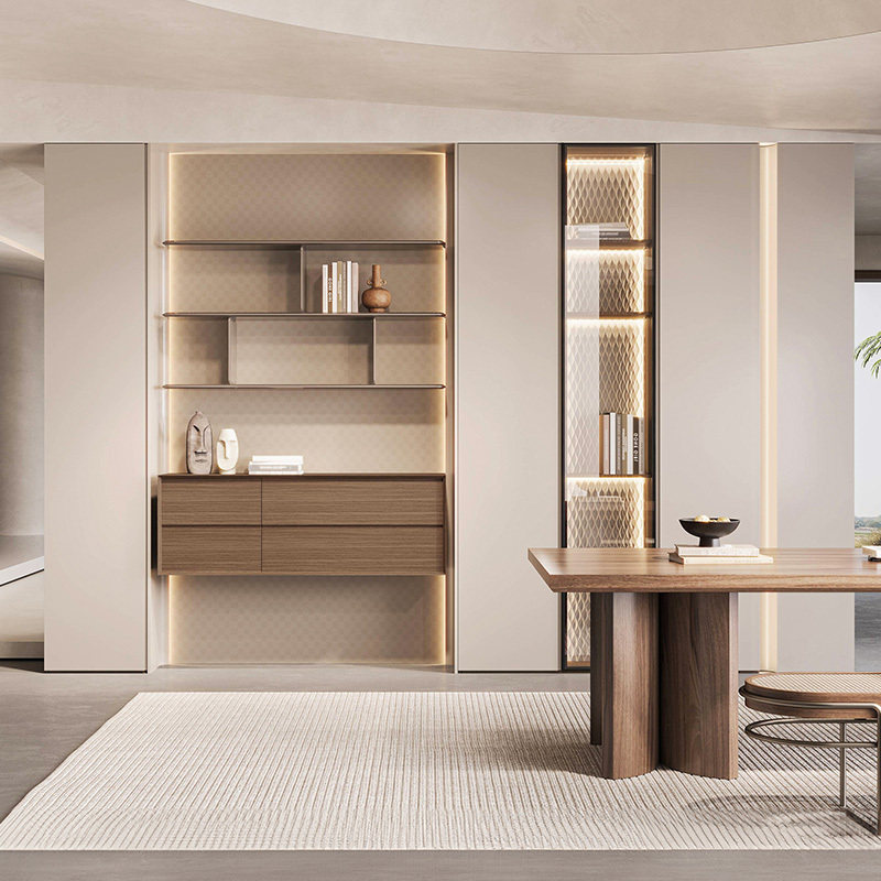 索菲亚书房定制书柜储物一体满墙置物柜一门到顶展示柜摩卡