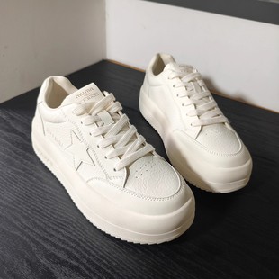 松糕厚底小白鞋抗菌牛皮鞋面消臭猪皮鞋垫增高鞋擦金运动星星板鞋