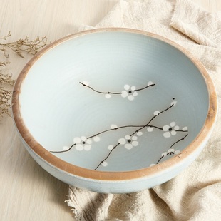 美浓烧早春白梅陶瓷碗盘餐具饭碗面碗菜盘蘸料碗 日本原装 可可屋