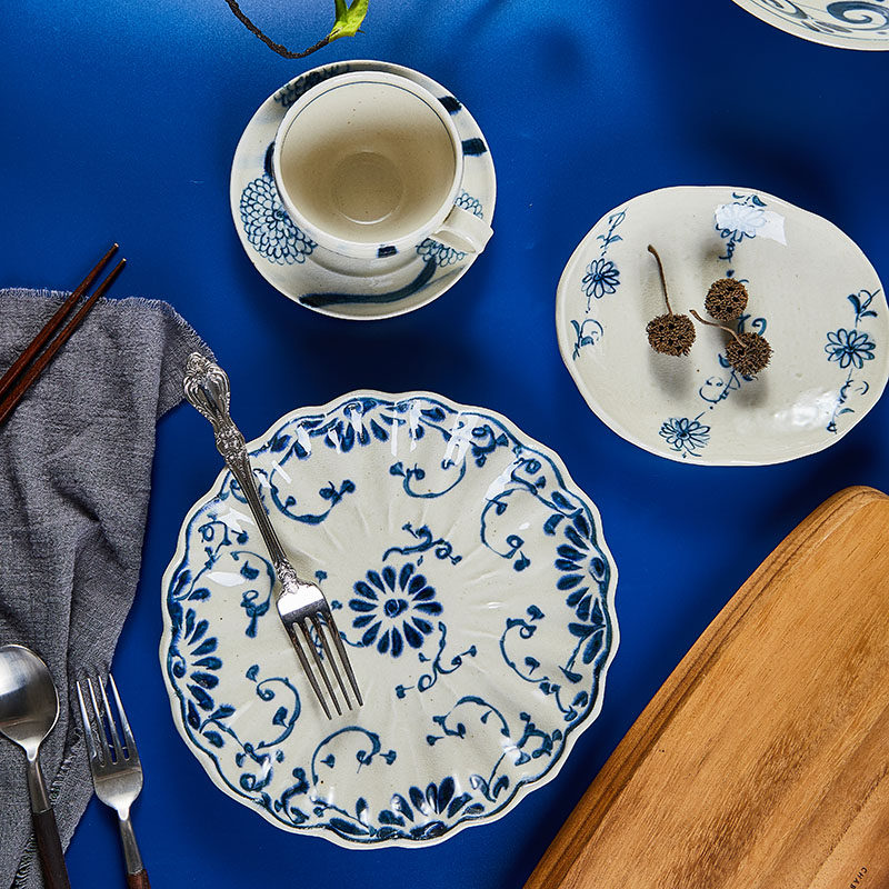 [cocostyle]日本原装宗山窑釉下彩安南手绘青花陶瓷不规则椭圆碟,餐饮具,碟,淘宝优惠券,粉丝福利购,淘宝优惠卷