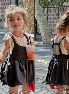 90-130女童25夏7seven小中童韩版洋气可爱白色无袖背心吊带连衣裙