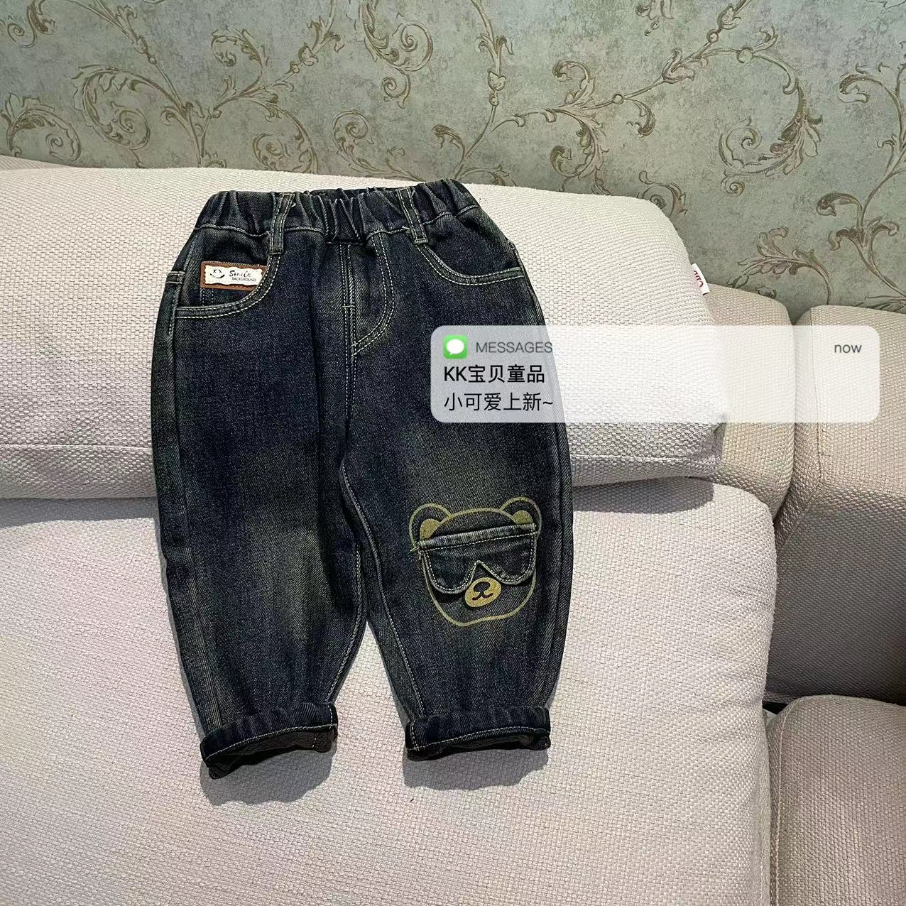 90-130男女童卡通加绒牛仔裤