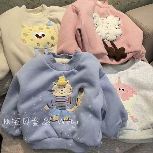 90-130童装加绒加厚卡通圆领卫衣
