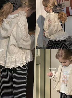 90-130女童小中童25春款7seven韩版洋气可爱连帽外套条纹直筒裤