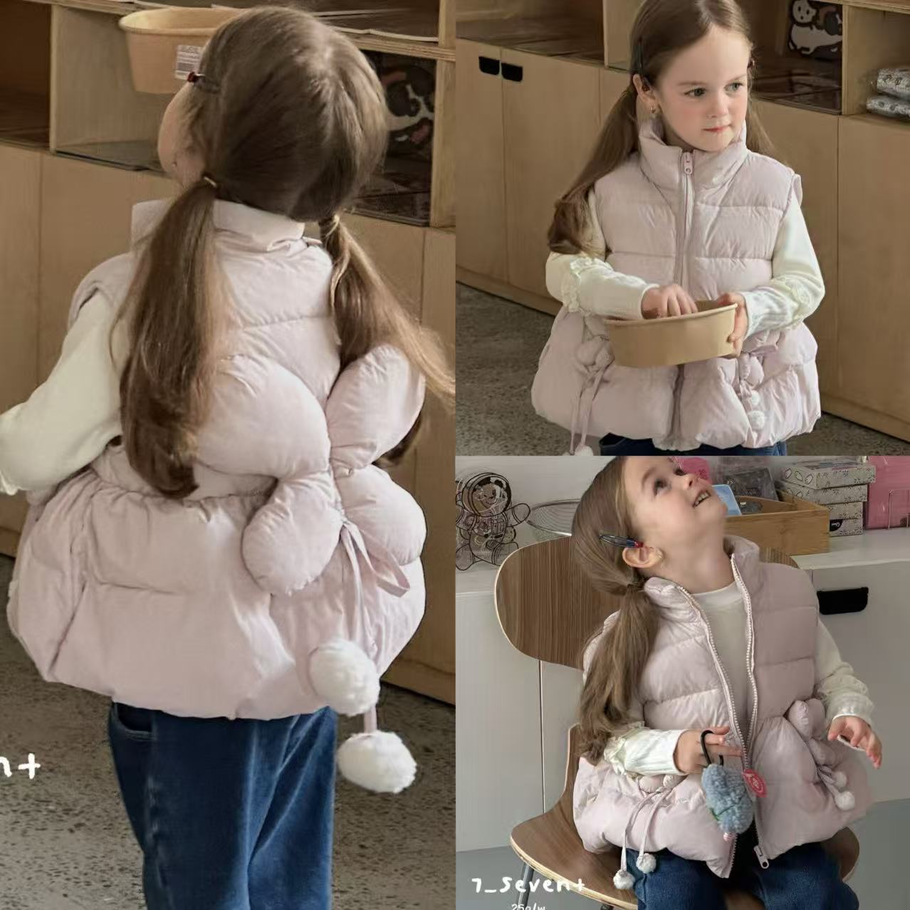 7seven90-130女童蝴蝶羽绒马甲
