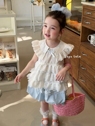 opolala正品90-130女童26夏韩版洋气可爱蕾丝蛋糕娃娃衫花苞裙裤