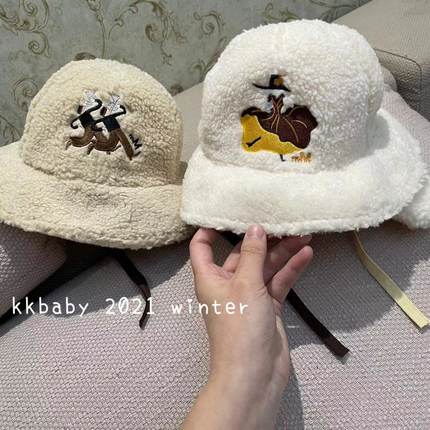 kkbaby韩国童装21冬男童女童洋气可爱时尚加绒休闲羊羔毛护耳帽子