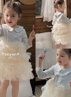 90-130女童2025春款7seven洋气可爱时尚长袖公主蕾丝连衣裙蛋糕裙