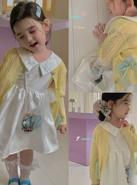 7seven26春90-130女童小中童洋气洋气公主短袖连衣裙镂空开衫