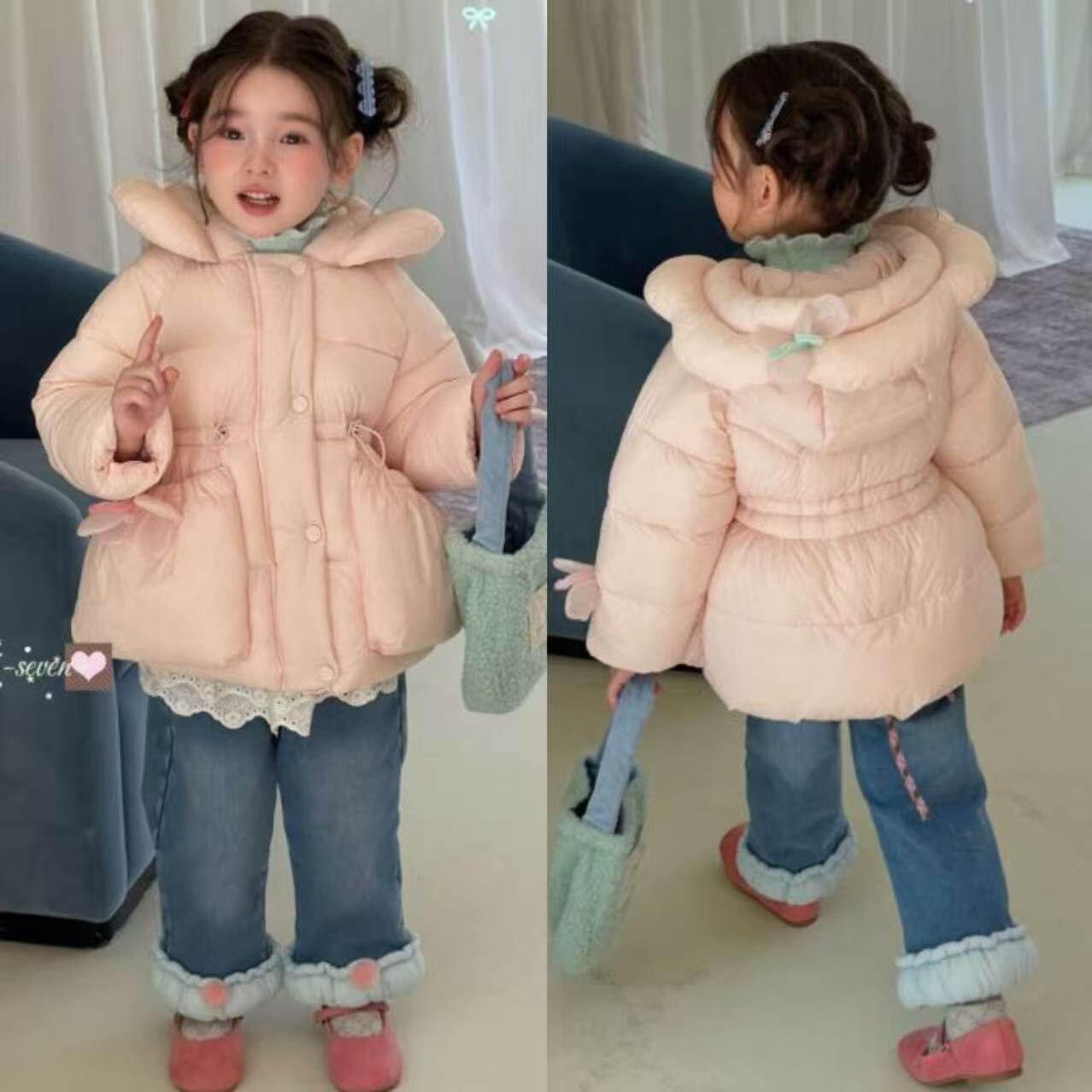 加绒牛仔裤打底衫连帽棉服