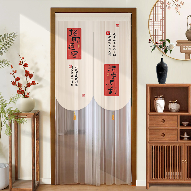 国风网纱门帘家用免打孔遮挡帘卧室房间家用隔断帘中古风高档帘子