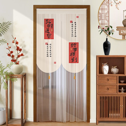 国风网纱门帘家用免打孔遮挡帘卧室房间家用隔断帘中古风高档帘子