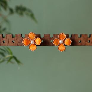 2024新款蚕丝绒花现代风耳钉民族旗袍裙子百搭耳环四叶草耳饰成品