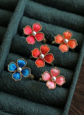 2025非遗原创纯手工蚕丝绒花新颖戒指新中式国风气质搭配女指环