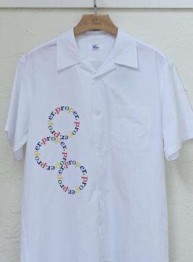 PROPER定常 印花图案短袖衬衫（白色）| triplemajor