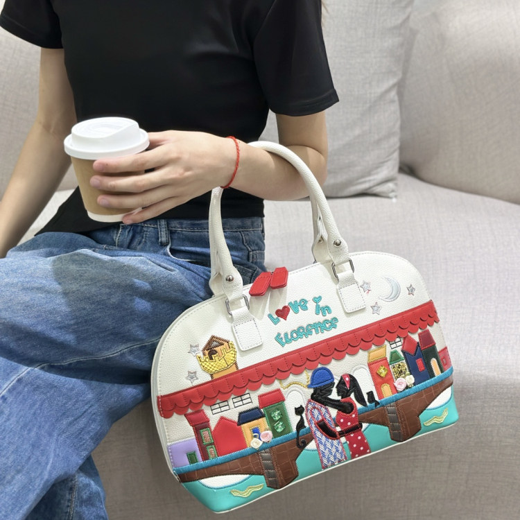 意大利高级感贝壳包包女2025新款拼色刺绣手提包大容量单肩斜挎包,箱包皮具/热销女包/男包,通用款女包,淘宝优惠券,粉丝福利购,淘宝优惠卷