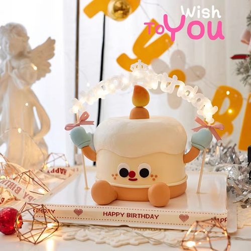 网红发光灯生日快乐jellycat蜡烛小脚人蛋糕装饰摆件简约甜品装饰