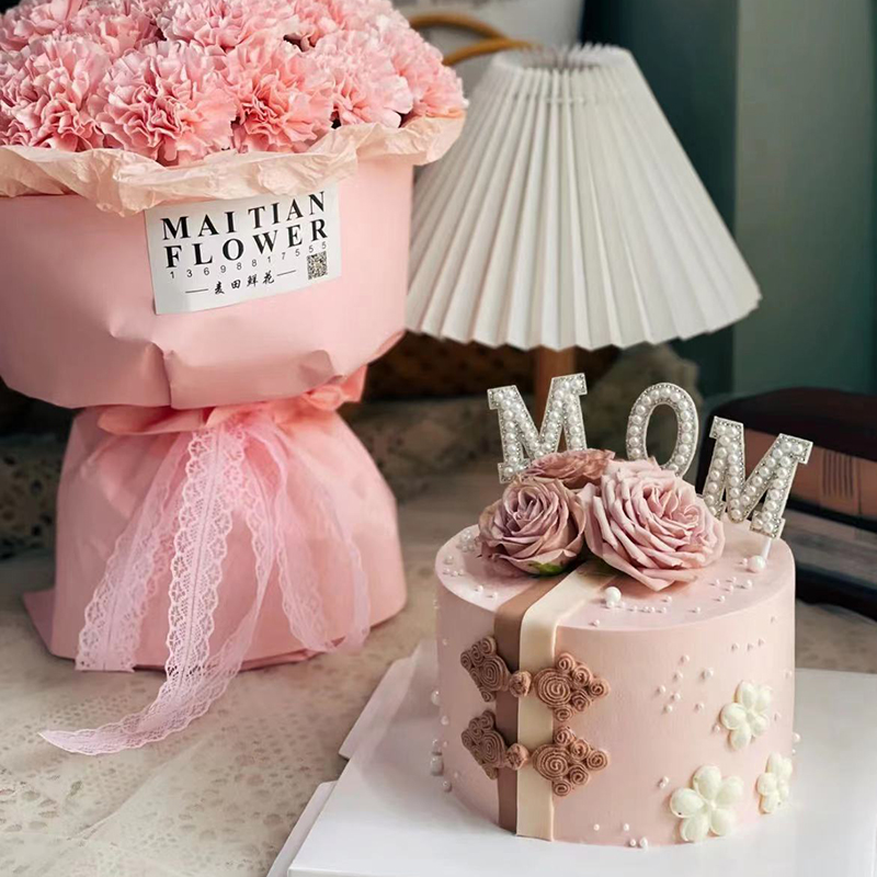 母亲节蛋糕装饰翻糖中式旗袍蛋糕康乃馨珍珠mom妈妈蛋糕装饰配件