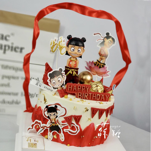 网红哪吒魔丸儿童节蛋糕烘焙摆件