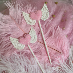 烘焙材料婚礼生日派对甜品台装 扮蛋糕插件闪粉小天使爱心翅膀 饰装