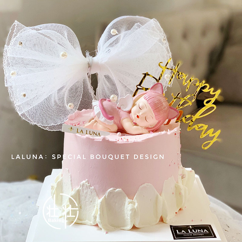 周岁满月生日蛋糕装饰配件趴睡爱莎凯勒翅膀小女孩男孩天使摆件