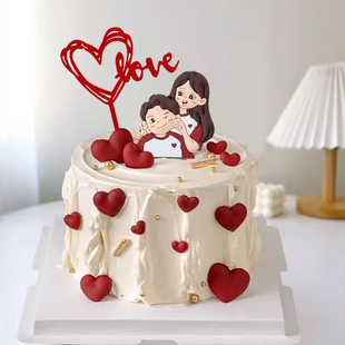 元 饰甜蜜浪漫软胶情侣扭耳朵俏皮比耶男女情侣摆件 宵情人节蛋糕装
